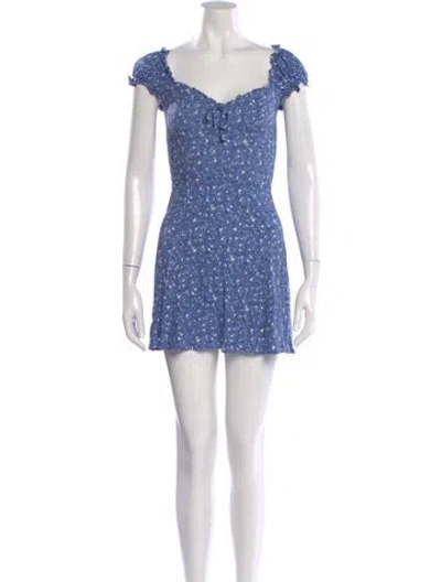 Pre-owned Reformation Floral Print Mini Dress In Blue