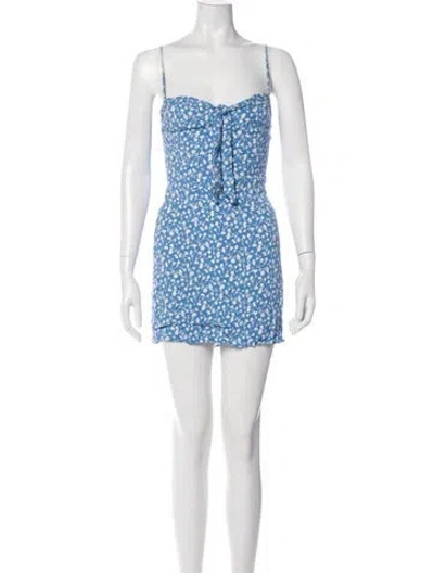 Pre-owned Reformation Floral Print Mini Dress In Blue