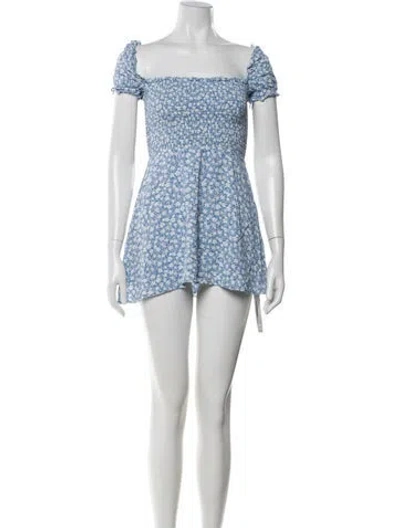 Pre-owned Reformation Floral Print Mini Dress In Blue