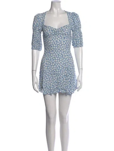 Pre-owned Reformation Floral Print Mini Dress In Blue