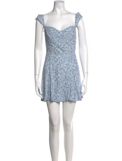 Pre-owned Reformation Floral Print Mini Dress In Blue