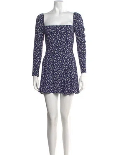 Pre-owned Reformation Floral Print Mini Dress In Blue