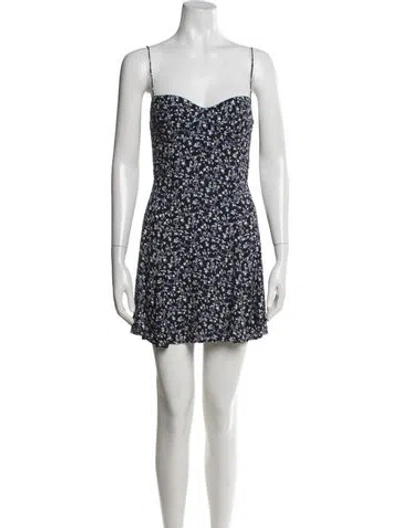 Pre-owned Reformation Floral Print Mini Dress In Blue