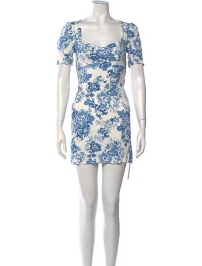 Pre-owned Reformation Floral Print Mini Dress In Blue/white