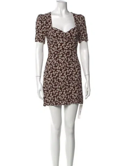 Pre-owned Reformation Floral Print Mini Dress In Brown