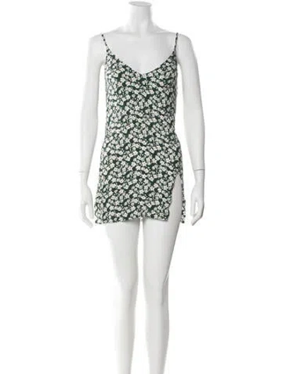 Pre-owned Reformation Floral Print Mini Dress In Green