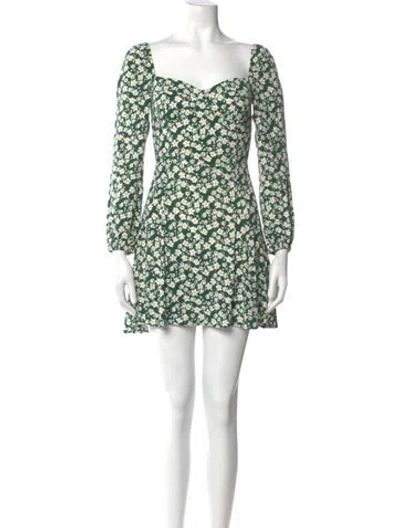 Pre-owned Reformation Floral Print Mini Dress In Green