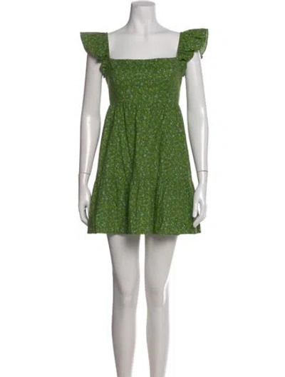 Pre-owned Reformation Floral Print Mini Dress In Green