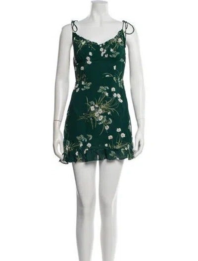 Pre-owned Reformation Floral Print Mini Dress In Green