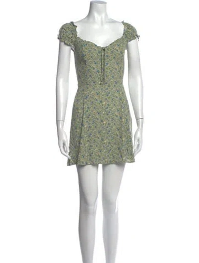 Pre-owned Reformation Floral Print Mini Dress In Green