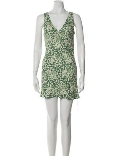 Pre-owned Reformation Floral Print Mini Dress In Green