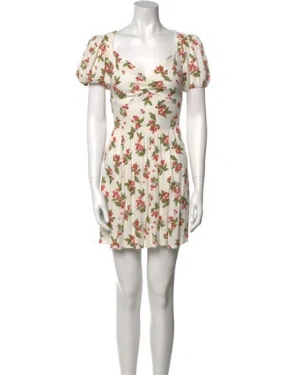 Pre-owned Reformation Floral Print Mini Dress In Neutral
