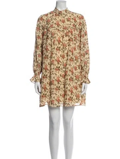 Pre-owned Reformation Floral Print Mini Dress In Neutrals