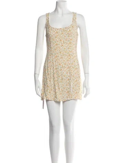 Pre-owned Reformation Floral Print Mini Dress In Neutrals