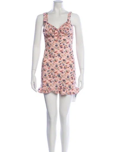 Pre-owned Reformation Floral Print Mini Dress In Pink