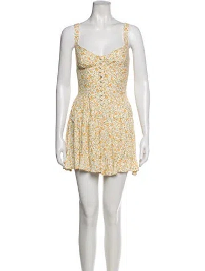 Pre-owned Reformation Floral Print Mini Dress In Yellow