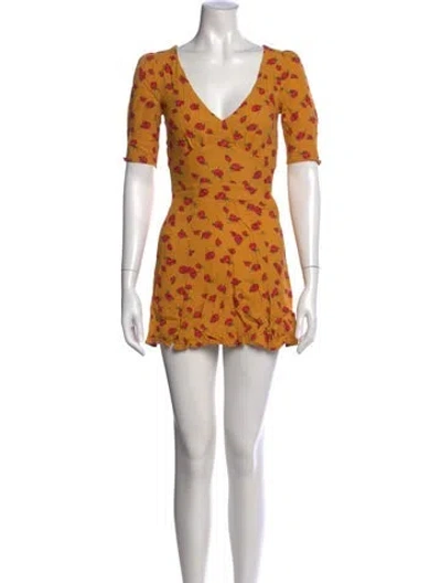 Pre-owned Reformation Floral Print Mini Dress In Yellow