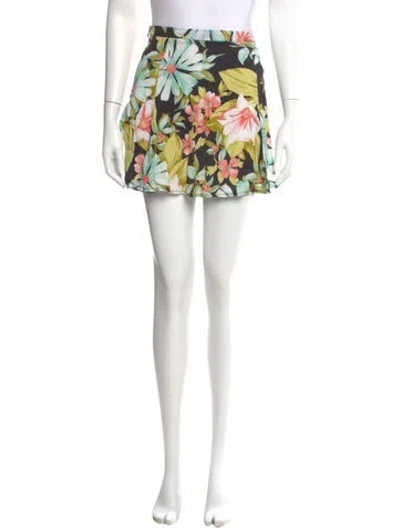 Pre-owned Reformation Floral Print Mini Skirt In Black