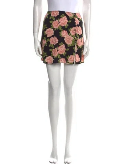 Pre-owned Reformation Floral Print Mini Skirt In Black