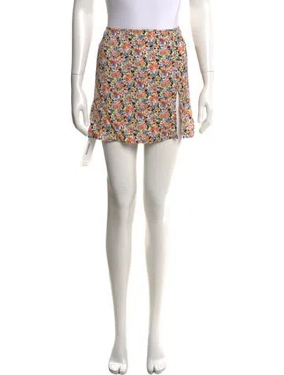 Pre-owned Reformation Floral Print Mini Skirt In White