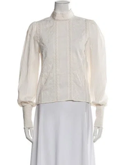 Pre-owned Reformation Floral Print Mock Neck Blouse In Neutral
