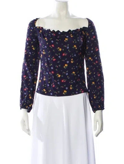Pre-owned Reformation Floral Print Off-the-shoulder Blouse In Blue