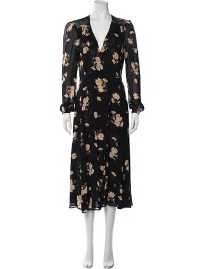 Pre-owned Reformation Floral Print Pleated Accents Robe In Black