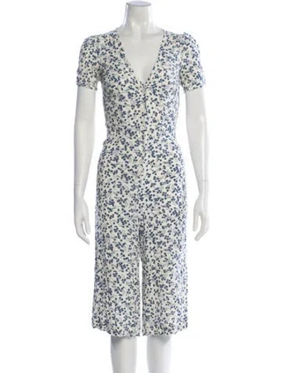 Pre-owned Reformation Floral Print Plunge Neckline Jumpsuit In Black