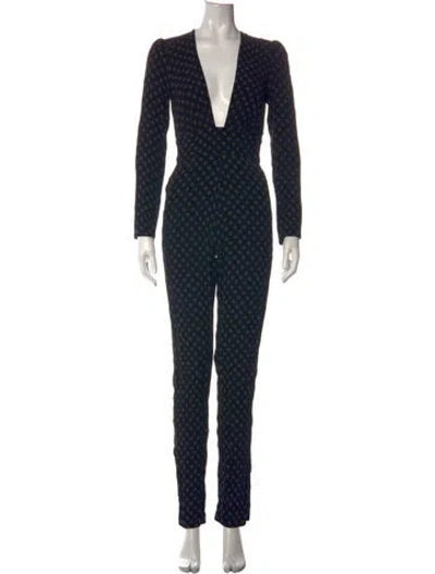 Pre-owned Reformation Floral Print Plunge Neckline Jumpsuit In Black