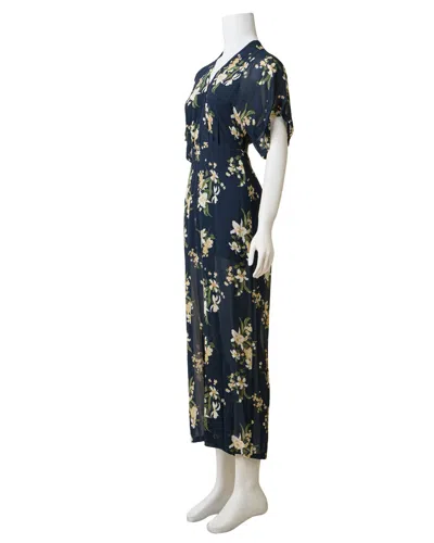 Pre-owned Reformation Floral Print Plunge Neckline Jumpsuit In Black