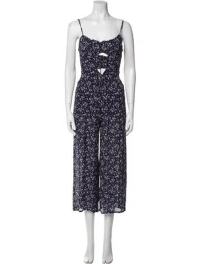 Pre-owned Reformation Floral Print Scoop Neck Jumpsuit In Blue