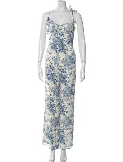 Pre-owned Reformation Floral Print Scoop Neck Jumpsuit In White