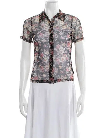 Pre-owned Reformation Floral Print Short Sleeve Blouse In Multi