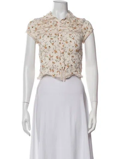 Pre-owned Reformation Floral Print Short Sleeve Blouse In Neutrals