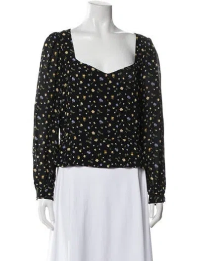 Pre-owned Reformation Floral Print Square Neckline Blouse In Black
