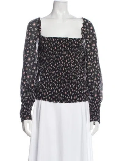 Pre-owned Reformation Floral Print Square Neckline Blouse In Black