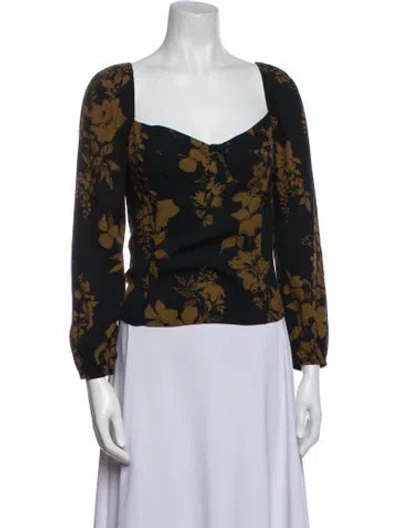 Pre-owned Reformation Floral Print Square Neckline Blouse In Blue