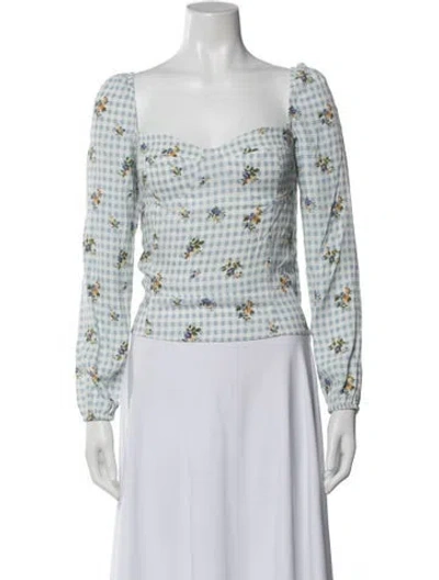 Pre-owned Reformation Floral Print Square Neckline Blouse In Blue