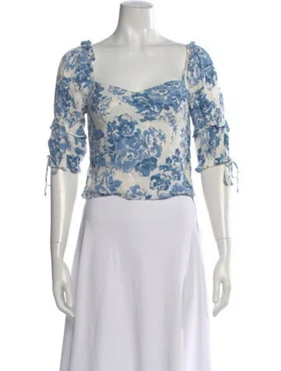 Pre-owned Reformation Floral Print Square Neckline Blouse In Blue