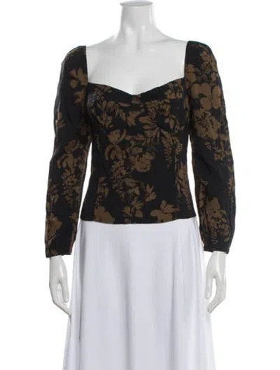 Pre-owned Reformation Floral Print Square Neckline Blouse In Blue