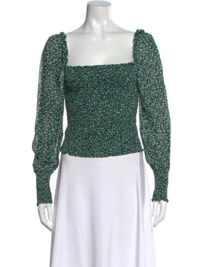 Pre-owned Reformation Floral Print Square Neckline Blouse In Green