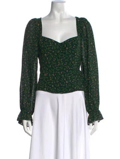 Pre-owned Reformation Floral Print Square Neckline Blouse In Green