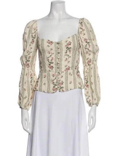 Pre-owned Reformation Floral Print Square Neckline Blouse In Neutral