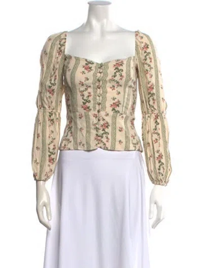 Pre-owned Reformation Floral Print Square Neckline Blouse In Neutral
