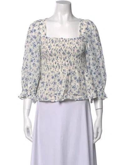 Pre-owned Reformation Floral Print Square Neckline Blouse In Neutrals