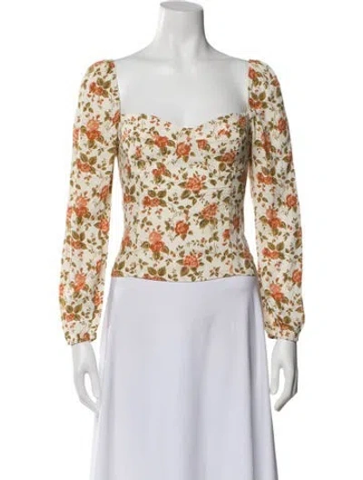 Pre-owned Reformation Floral Print Square Neckline Blouse In Orange