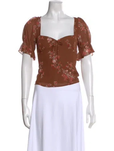 Pre-owned Reformation Floral Print Square Neckline Blouse W/ Tags In Brown