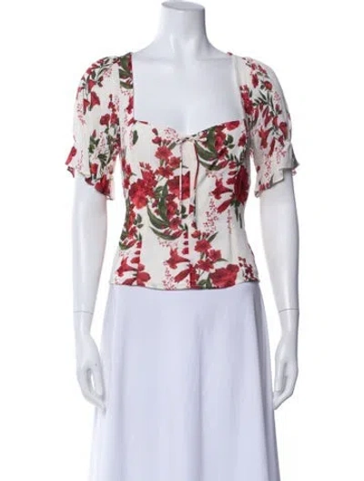 Pre-owned Reformation Floral Print Square Neckline Blouse In White
