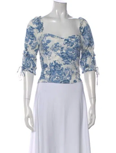 Pre-owned Reformation Floral Print Square Neckline Blouse In White
