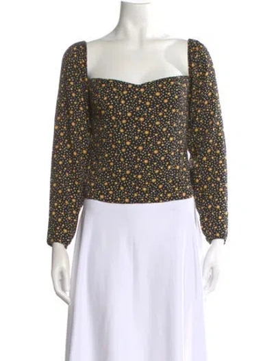 Pre-owned Reformation Floral Print Square Neckline Blouse In Yellow